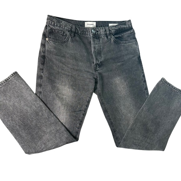 FRAME Denim - FRAME Le Slouch Ozone‎ Jeans Straight Leg Button Fly Faded Black Grey Size 25